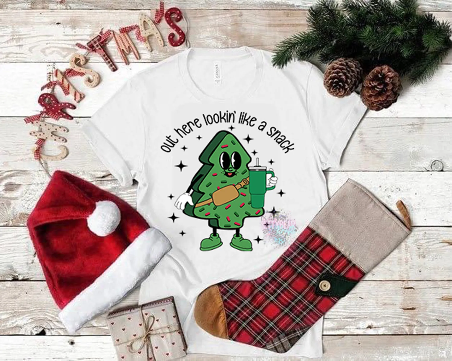 Out Here Lookin Like a Snack (Green Tree) Christmas Graphic Tee