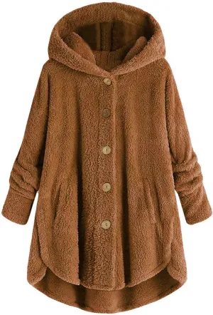 Outdoor Outerwear Long Hooded Button Sleeve Plus Size Women Women'S Coat with Hood Hiking Jacket Women Plus Size