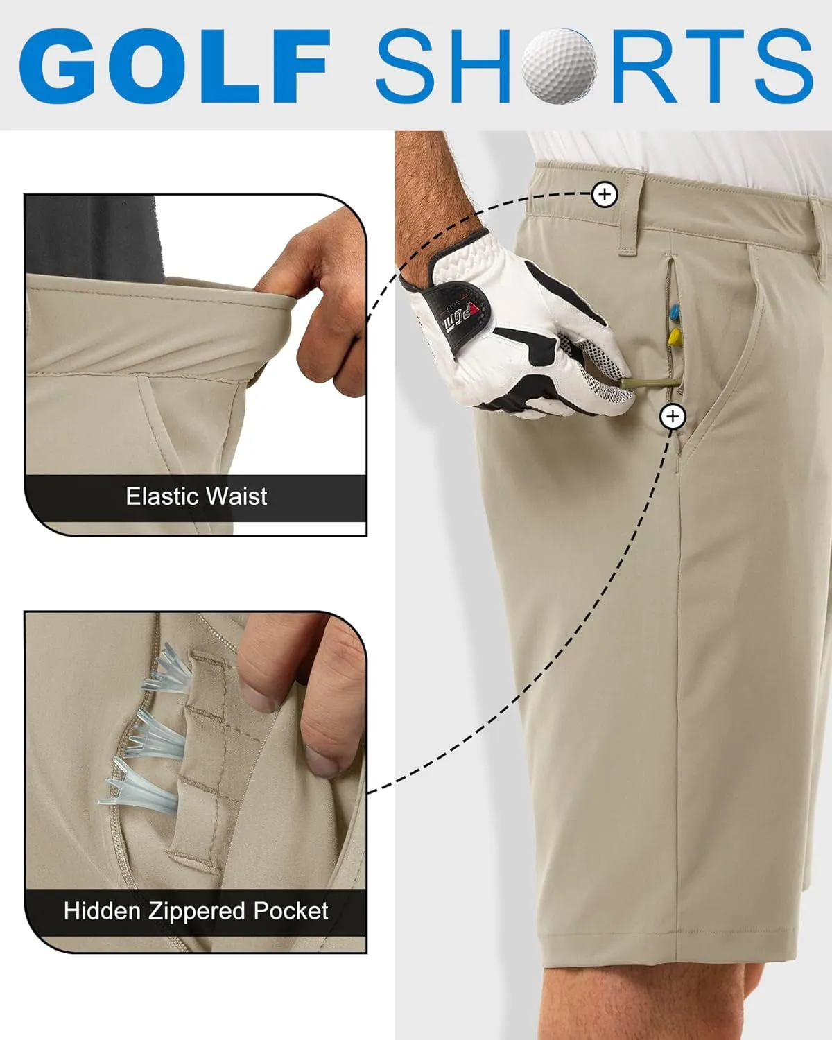 Outdoor Ventures Men's Golf Shorts 11" Inseam Classic-Fit Flat Front Stretch Casual Shorts with Pockets Summer Hiking Travel