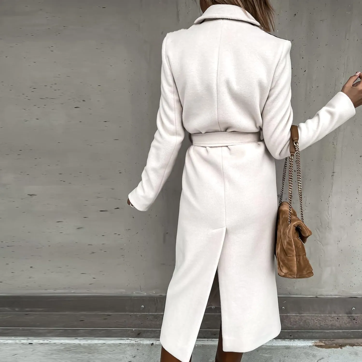 Outer Wears Women's Faux Wool Coat Blouse Thin Coats Trench Long Jacket Ladies Slim Long Belt Elegant Overcoat
