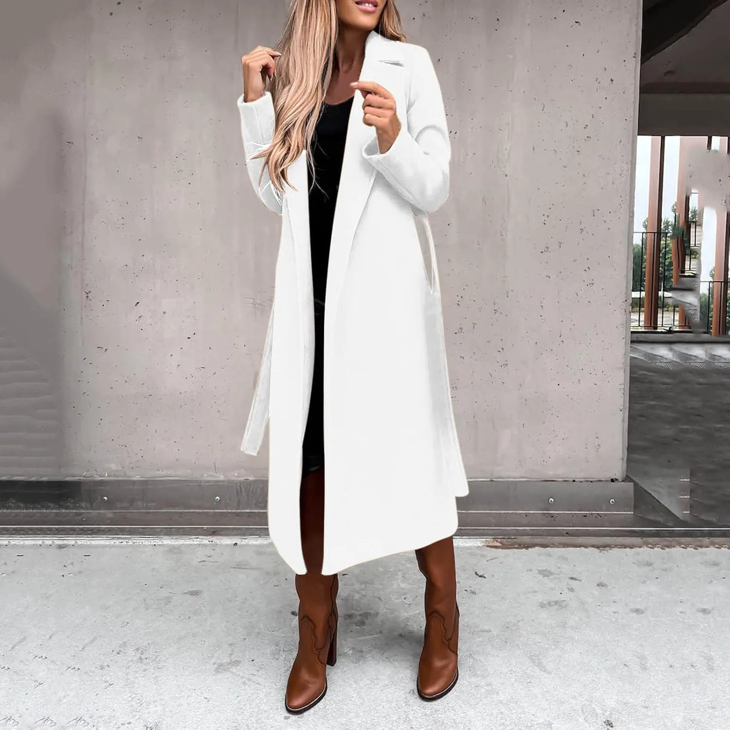 Outer Wears Women's Faux Wool Coat Blouse Thin Coats Trench Long Jacket Ladies Slim Long Belt Elegant Overcoat