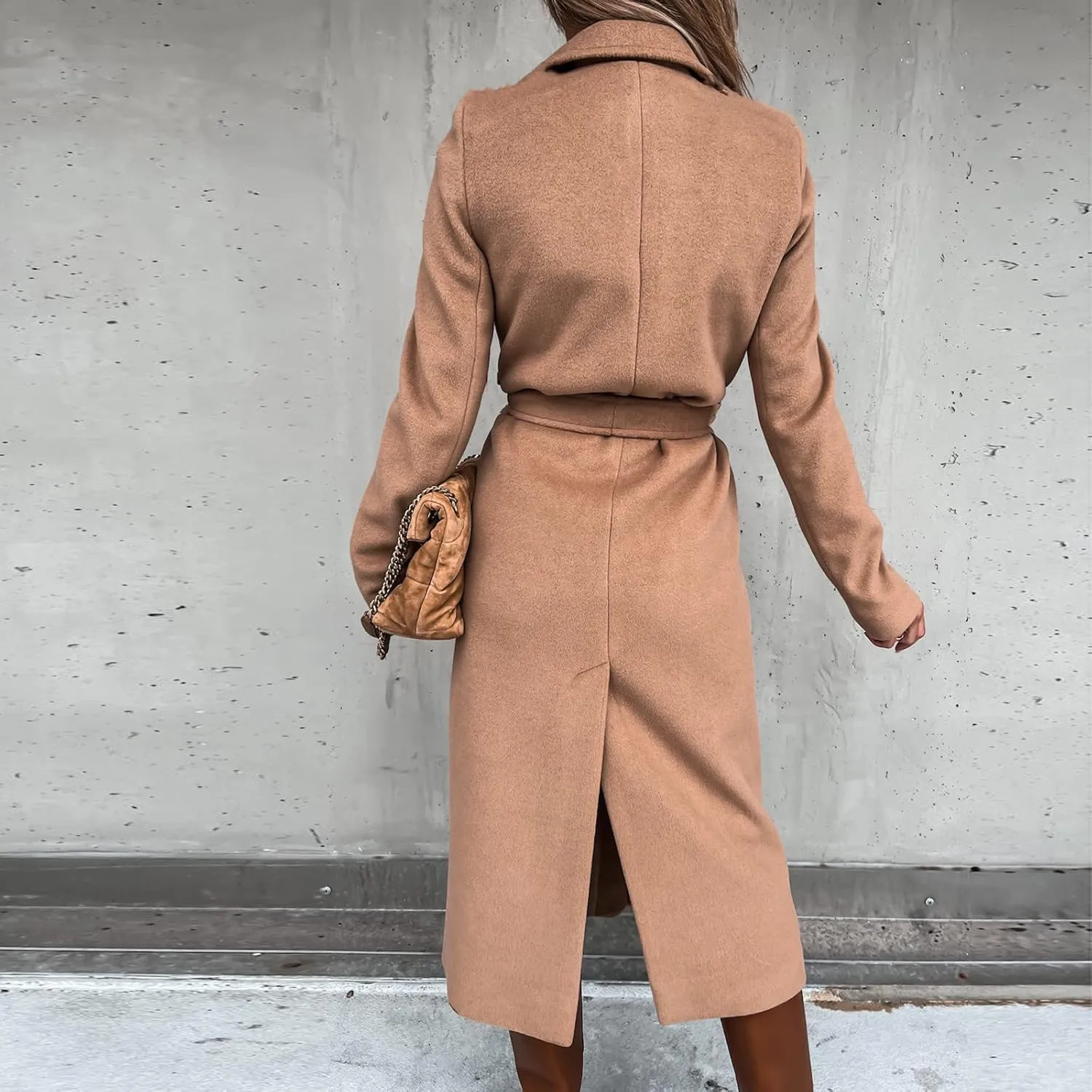 Outer Wears Women's Faux Wool Coat Blouse Thin Coats Trench Long Jacket Ladies Slim Long Belt Elegant Overcoat