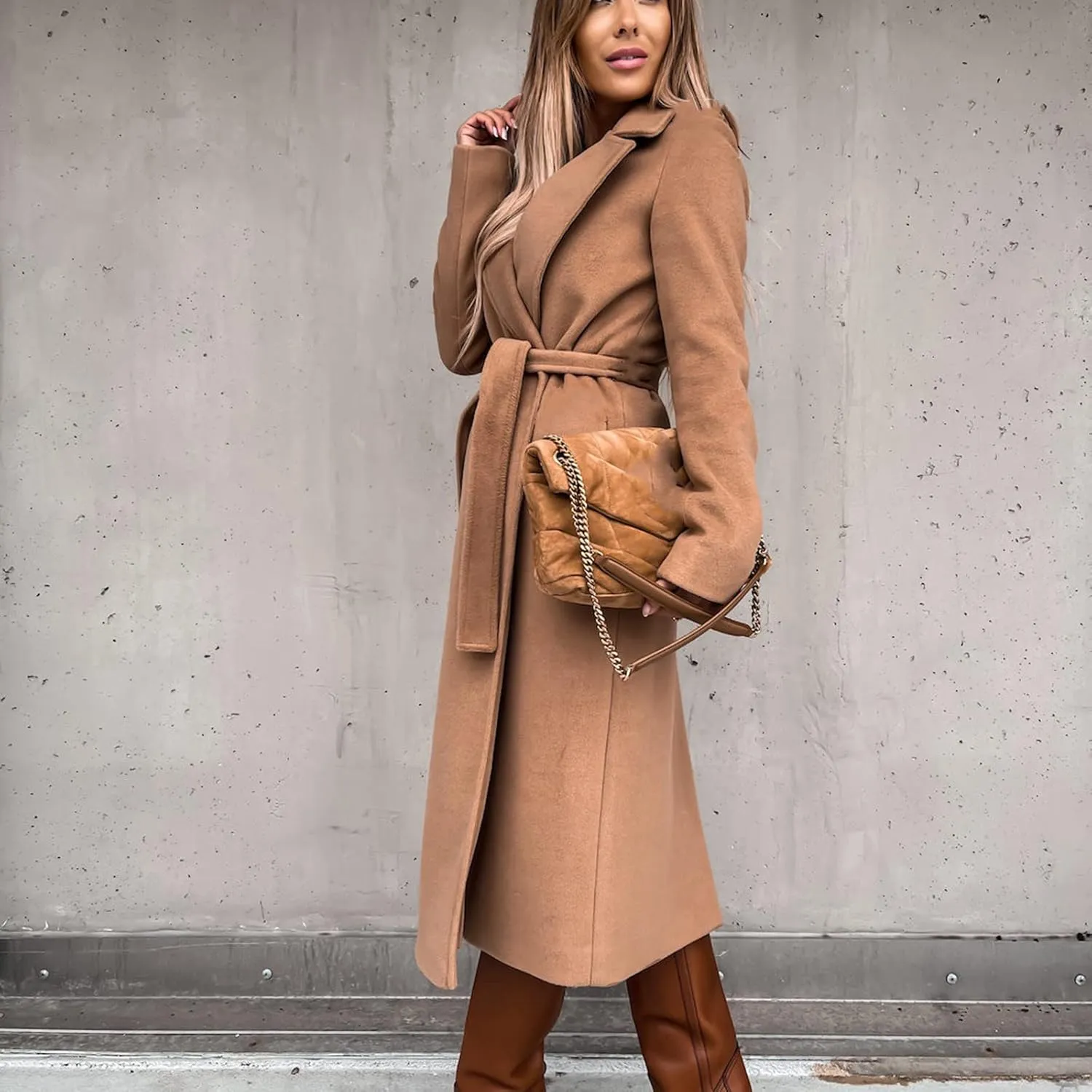 Outer Wears Women's Faux Wool Coat Blouse Thin Coats Trench Long Jacket Ladies Slim Long Belt Elegant Overcoat