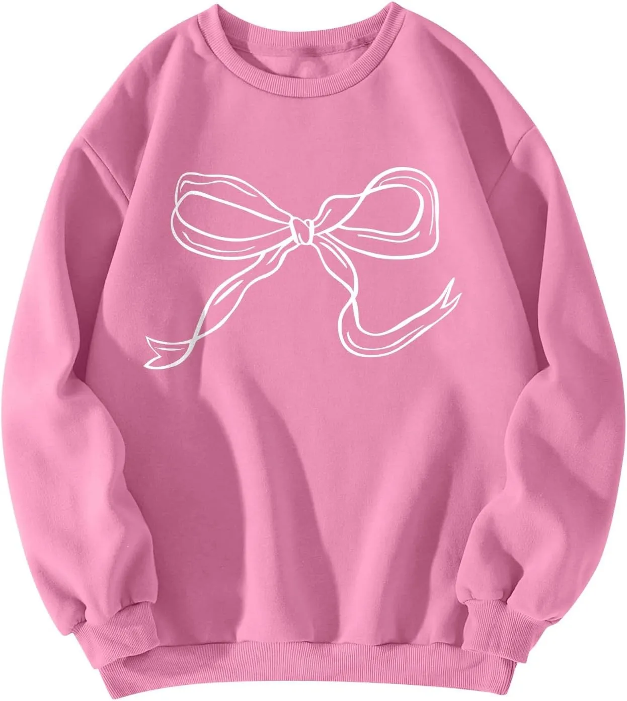 Oversized Crewneck Sweatshirt Women Cute Bow Graphic Sweatshirts Long Sleeve Fleece Pullover Bow Sweater Y2k Tops