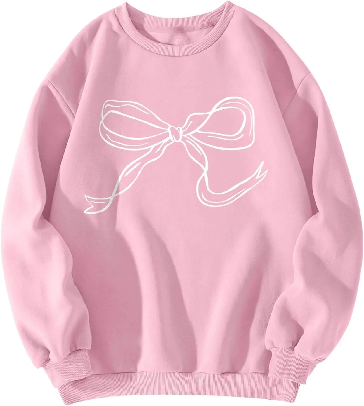 Oversized Crewneck Sweatshirt Women Cute Bow Graphic Sweatshirts Long Sleeve Fleece Pullover Bow Sweater Y2k Tops