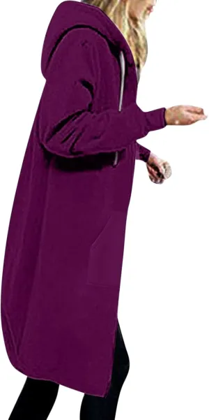 Oversized Hoodies for Women Zip Up Knee Length Tunic Sweatshirts Casual Long Sleeve Spring Hooded Jackets with Pocket