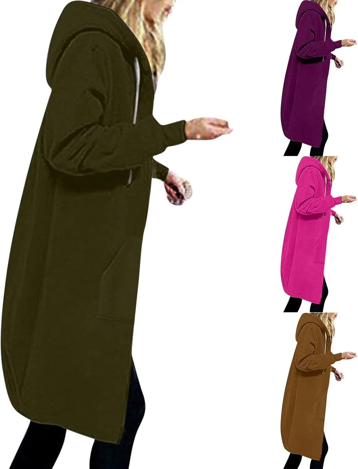 Oversized Hoodies for Women Zip Up Knee Length Tunic Sweatshirts Casual Long Sleeve Spring Hooded Jackets with Pocket