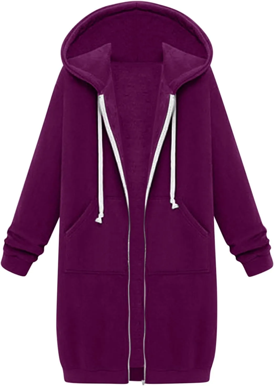 Oversized Hoodies for Women Zip Up Knee Length Tunic Sweatshirts Casual Long Sleeve Spring Hooded Jackets with Pocket