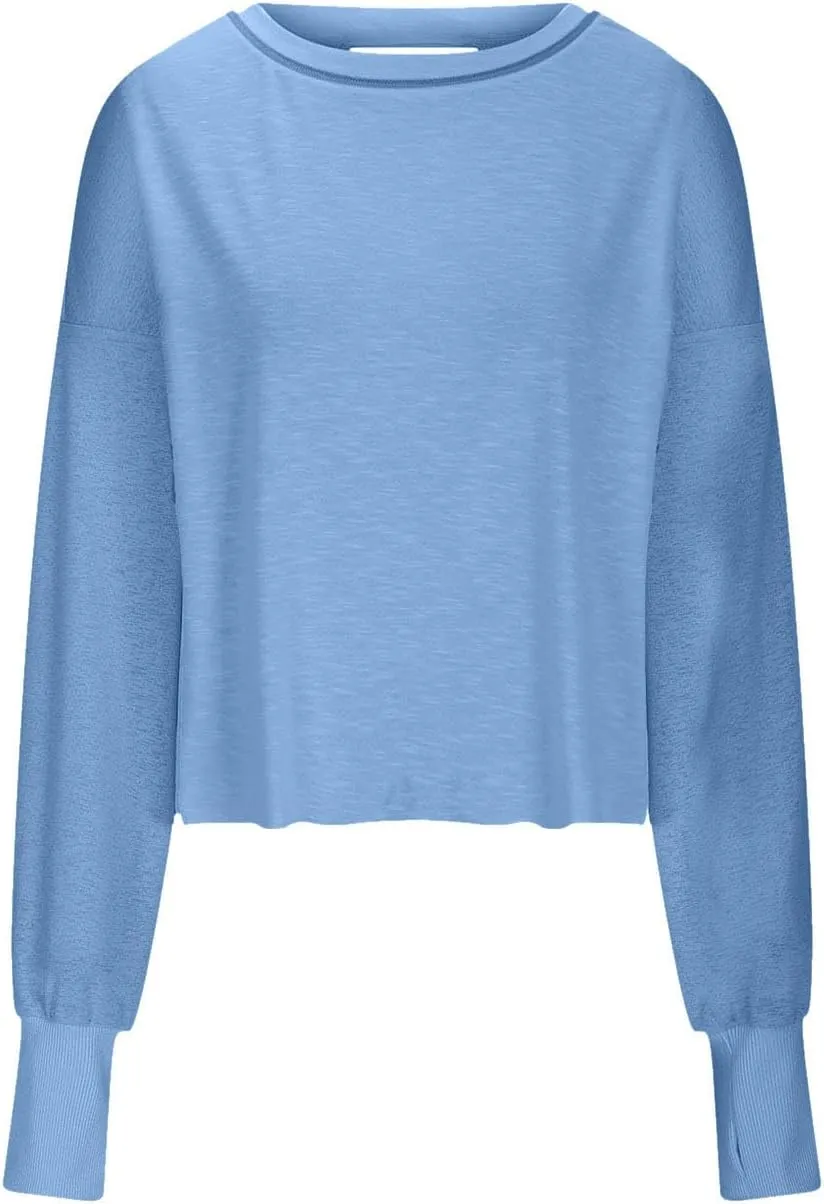Oversized Sweatshirt for Women Crewneck Long Sleeve Tops Open Back Cross Hem Loose Fall Hoodie Casual Pullover