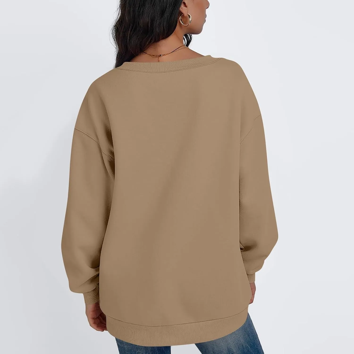 Oversized Sweatshirt For Women Plus Size V Neck Long Sleeve Drop Shoulder Pullover Hoodies Trendy Winter Clothes