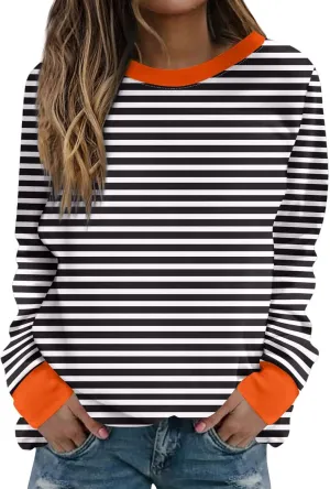 Oversized Sweatshirts for Women Loose Fit Long Sleeve Pullover Tops Striped No Hood Crewneck Casual Comfy Blouses