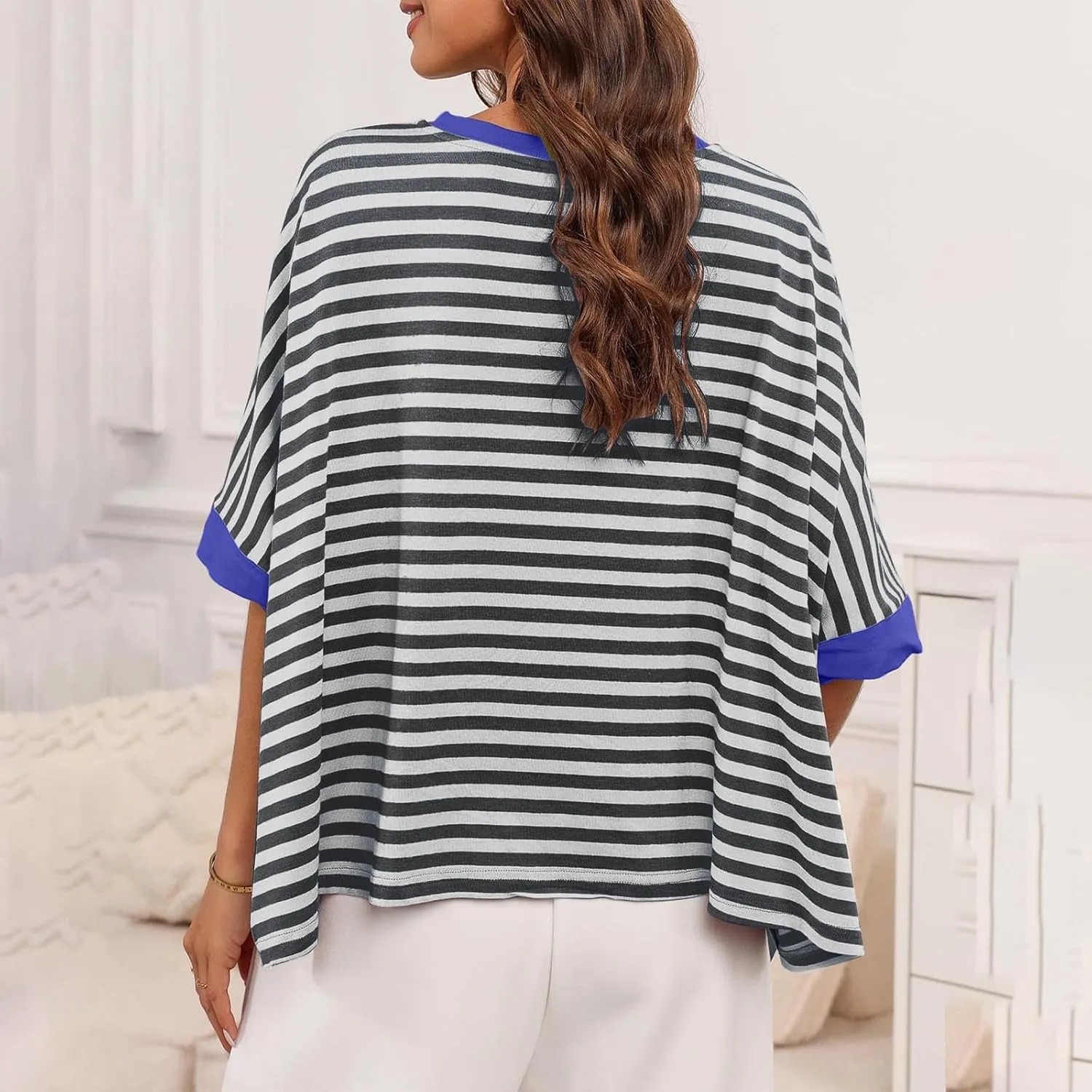 Oversized Tshirts for Women Crew Neck Striped Short Sleeve Blouses Casual Fashion Daily Womens Workout Tops