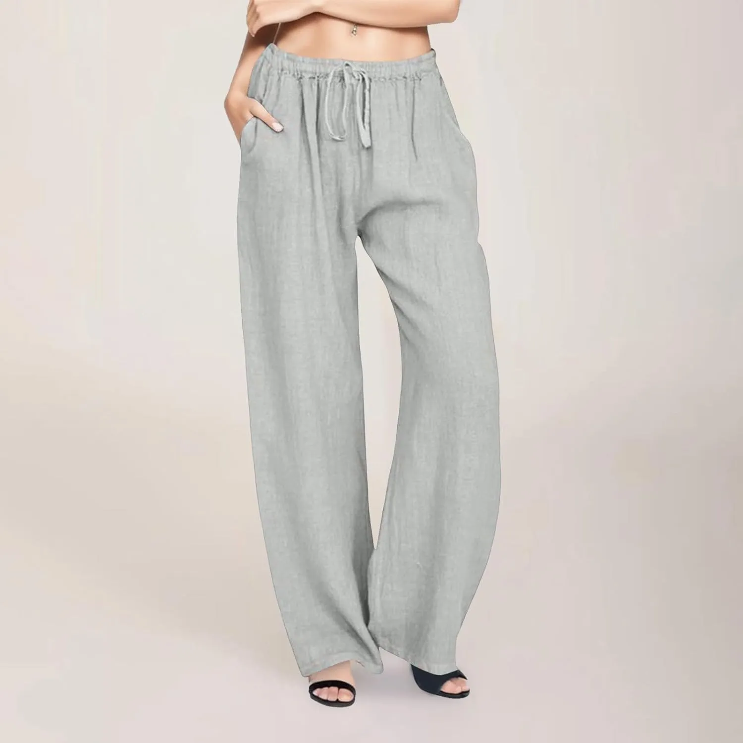 Pants For 2024 Fashion Trendy Women High Waisted Cotton Linen Summer Trouser Elastic Waist Boho Lounge Sweatpants