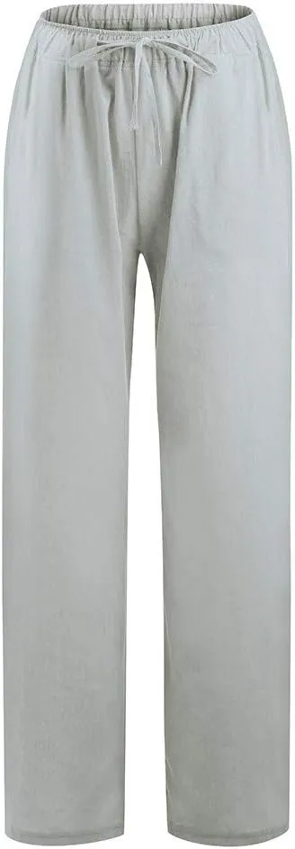 Pants For 2024 Fashion Trendy Women High Waisted Cotton Linen Summer Trouser Elastic Waist Boho Lounge Sweatpants