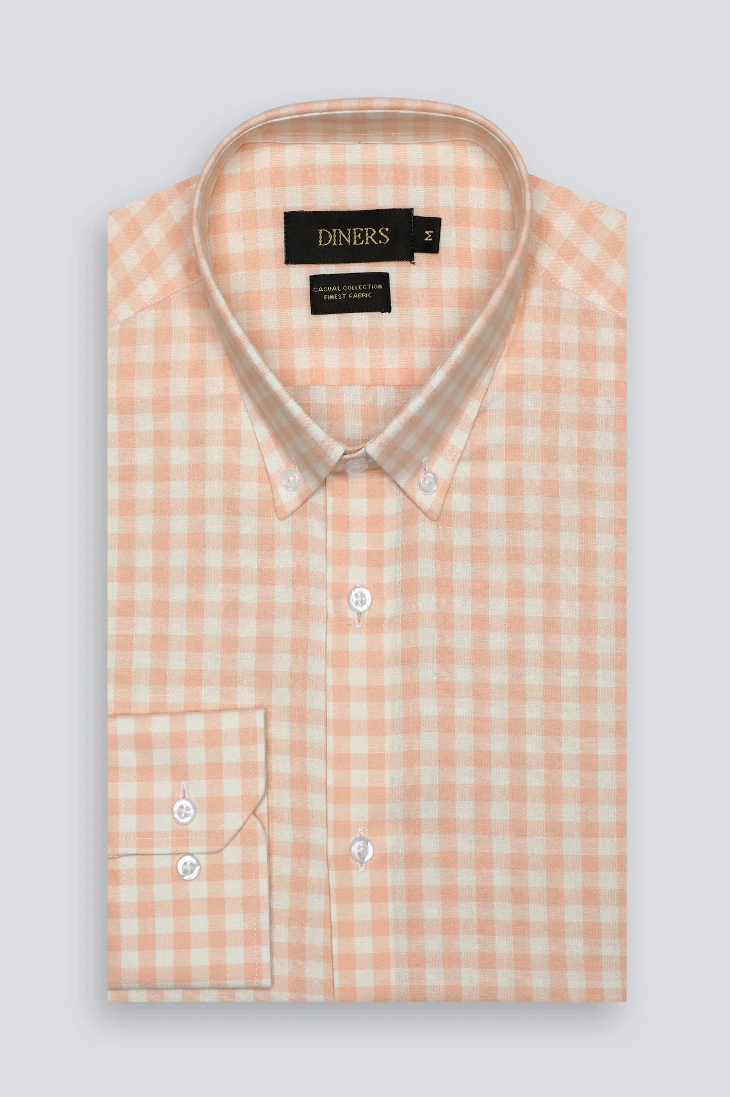 Peach Gingham Check Casual Shirt
