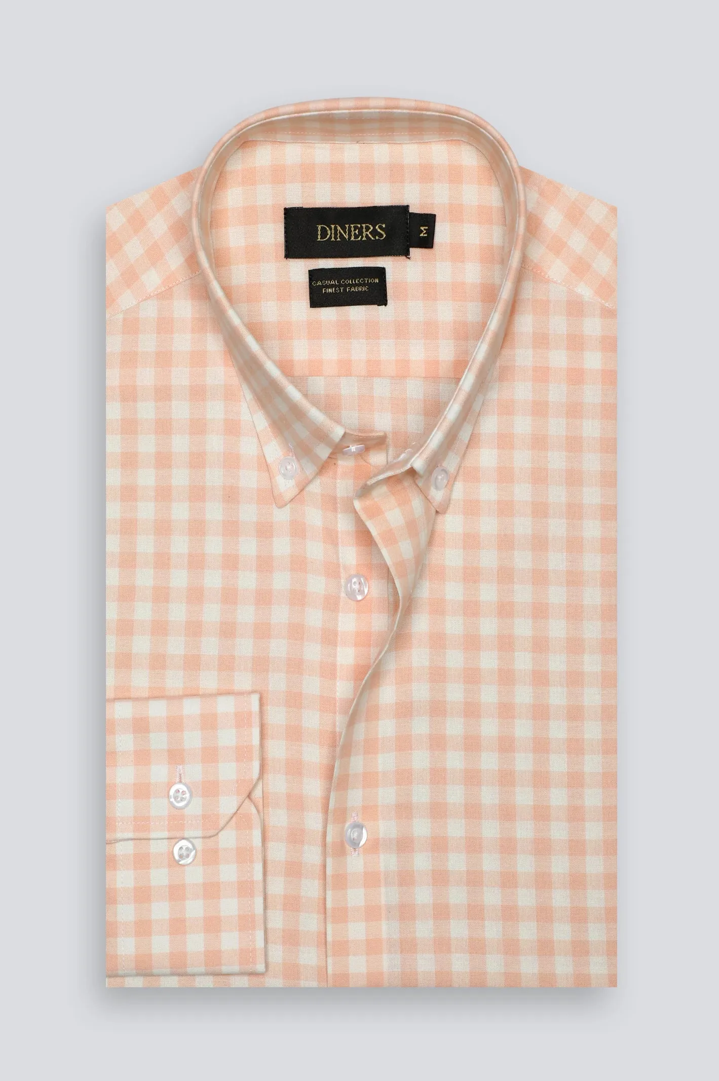 Peach Gingham Check Casual Shirt