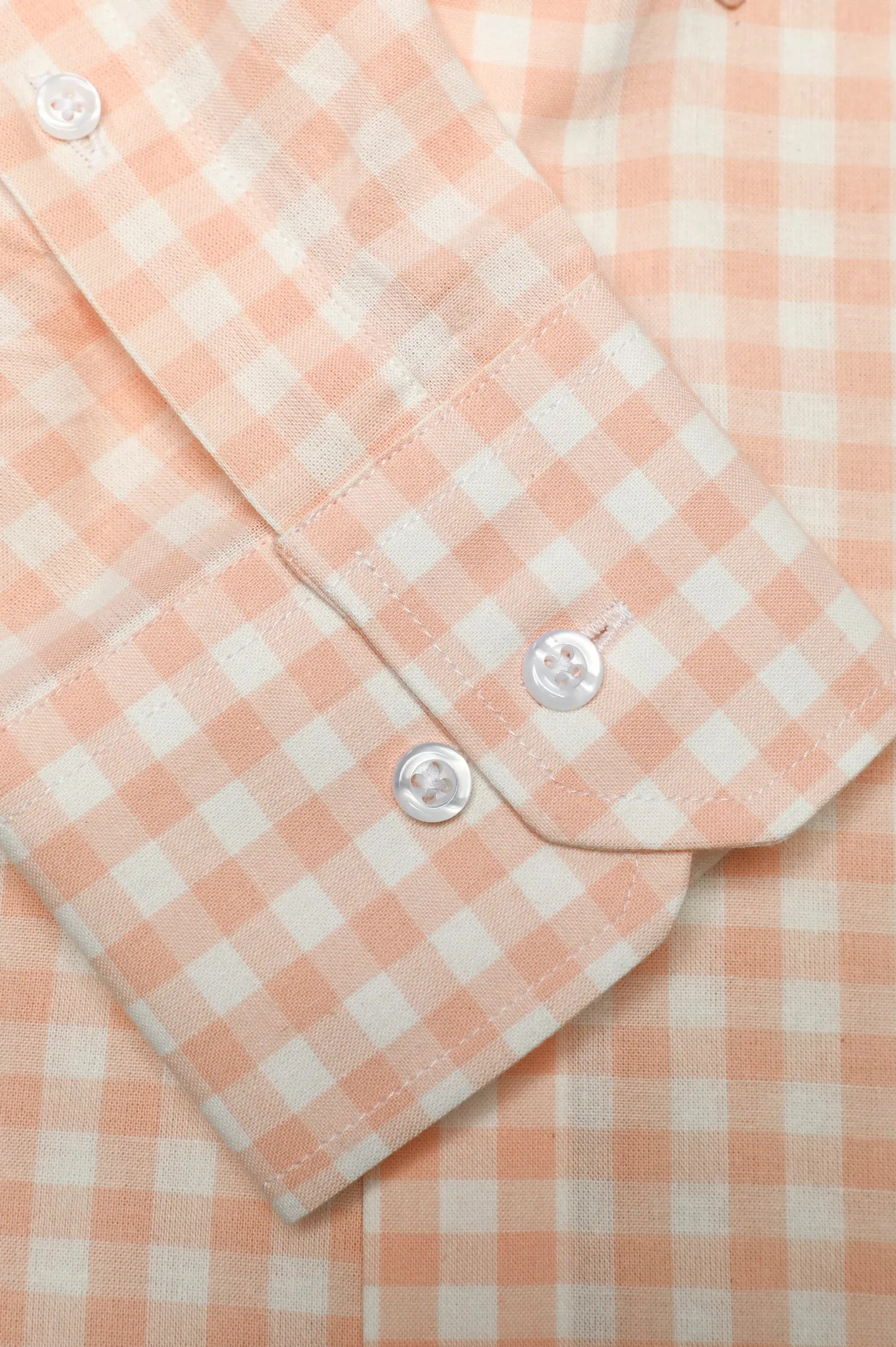 Peach Gingham Check Casual Shirt
