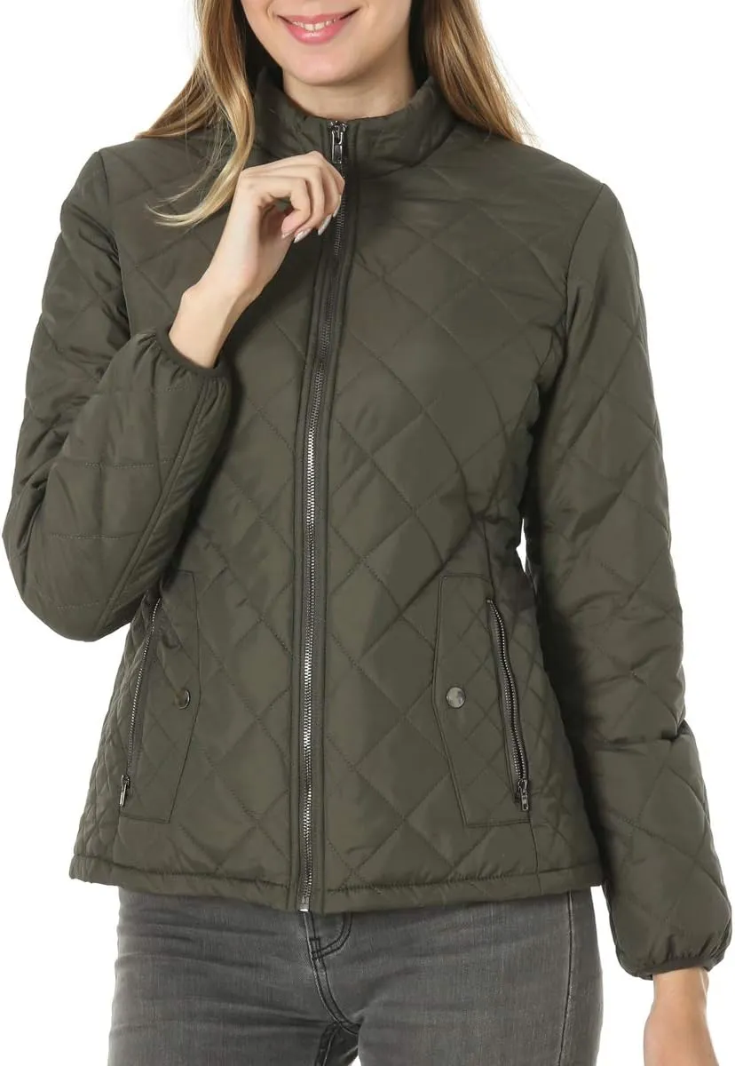 PEIQI Women's Quilted Jacket Coat Outwear Puffer Zip-up Stand Collar Padded Jacket with Pockets