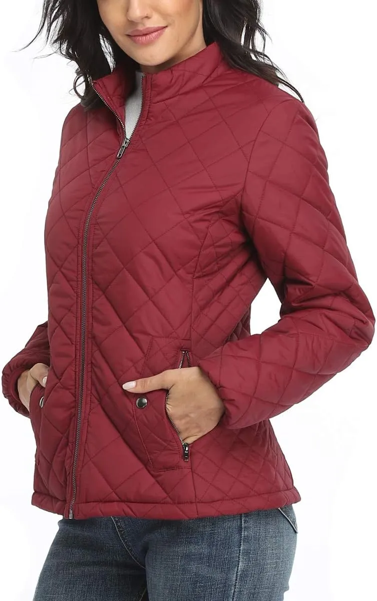 PEIQI Women's Quilted Jacket Coat Outwear Puffer Zip-up Stand Collar Padded Jacket with Pockets