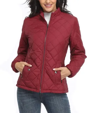 PEIQI Women's Quilted Jacket Coat Outwear Puffer Zip-up Stand Collar Padded Jacket with Pockets