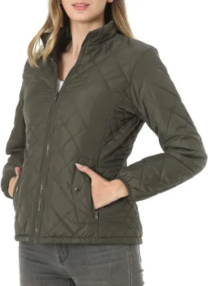 PEIQI Women's Quilted Jacket Coat Outwear Puffer Zip-up Stand Collar Padded Jacket with Pockets
