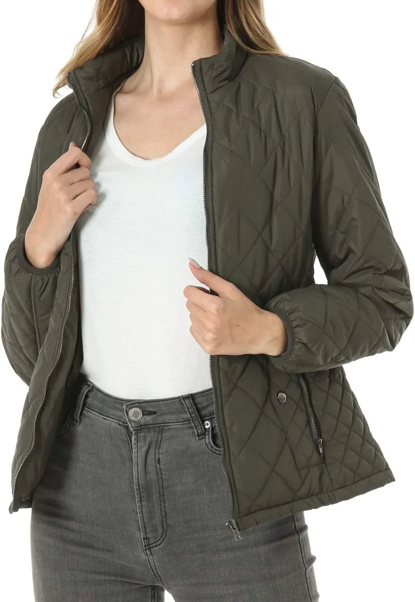 PEIQI Women's Quilted Jacket Coat Outwear Puffer Zip-up Stand Collar Padded Jacket with Pockets