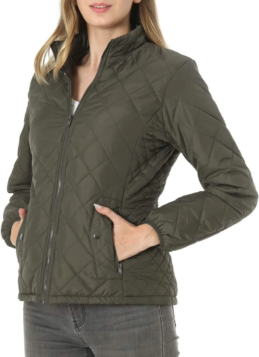 PEIQI Women's Quilted Jacket Coat Outwear Puffer Zip-up Stand Collar Padded Jacket with Pockets