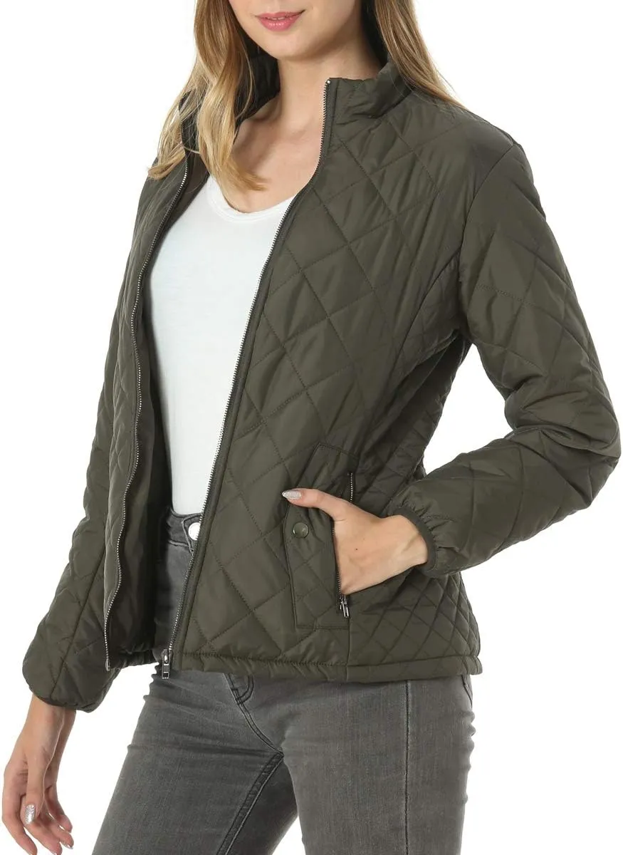 PEIQI Women's Quilted Jacket Coat Outwear Puffer Zip-up Stand Collar Padded Jacket with Pockets