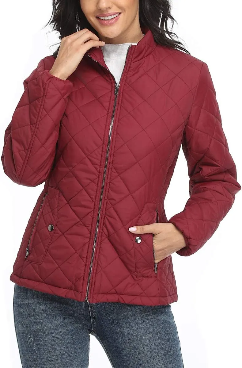 PEIQI Women's Quilted Jacket Coat Outwear Puffer Zip-up Stand Collar Padded Jacket with Pockets