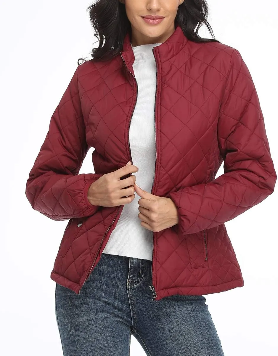 PEIQI Women's Quilted Jacket Coat Outwear Puffer Zip-up Stand Collar Padded Jacket with Pockets
