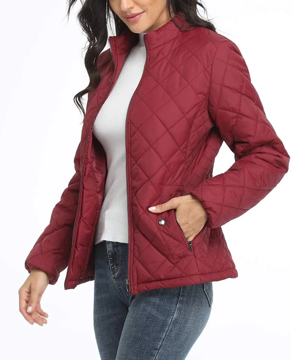 PEIQI Women's Quilted Jacket Coat Outwear Puffer Zip-up Stand Collar Padded Jacket with Pockets