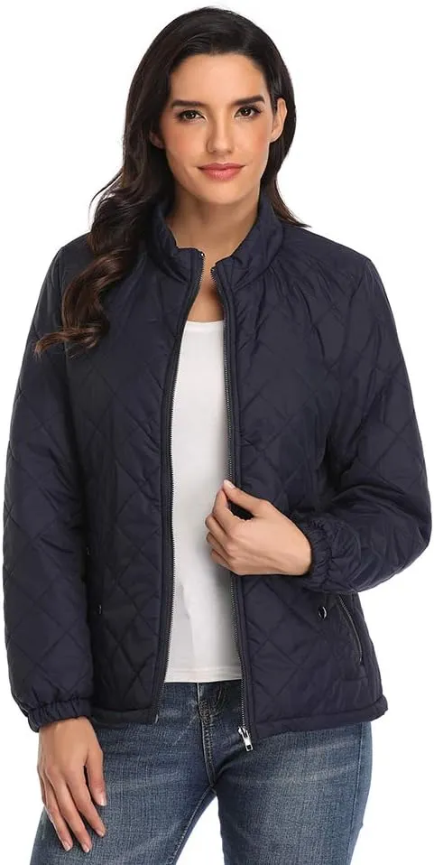 PEIQI Women's Quilted Jacket Coat Outwear Puffer Zip-up Stand Collar Padded Jacket with Pockets