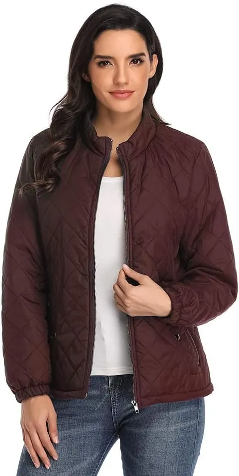PEIQI Women's Quilted Jacket Coat Outwear Puffer Zip-up Stand Collar Padded Jacket with Pockets