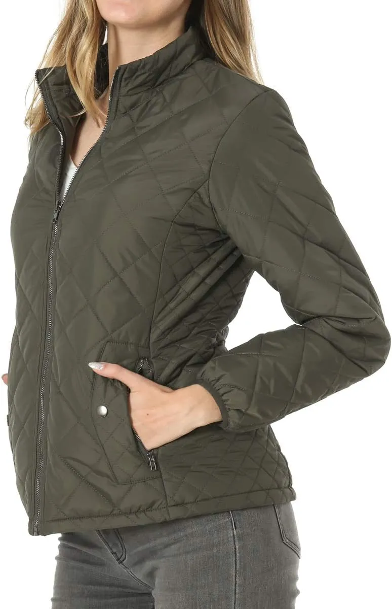 PEIQI Women's Quilted Jacket Coat Outwear Puffer Zip-up Stand Collar Padded Jacket with Pockets