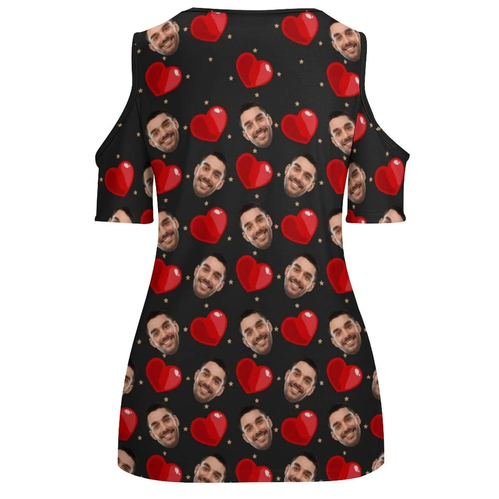 Personalized My Face on A Shirt Red Love Off The Shoulder Round Neck Short Sleeve Top for Her