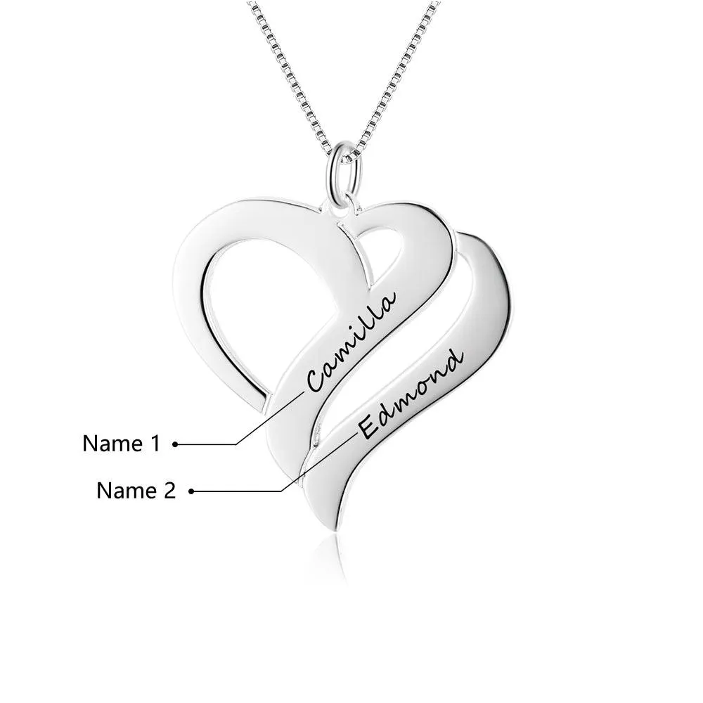 Personalized Women's 925 Sterling Silver Necklace with Heart Shape Engraved Name Pendant, Trendy Jewelry Gift for Her