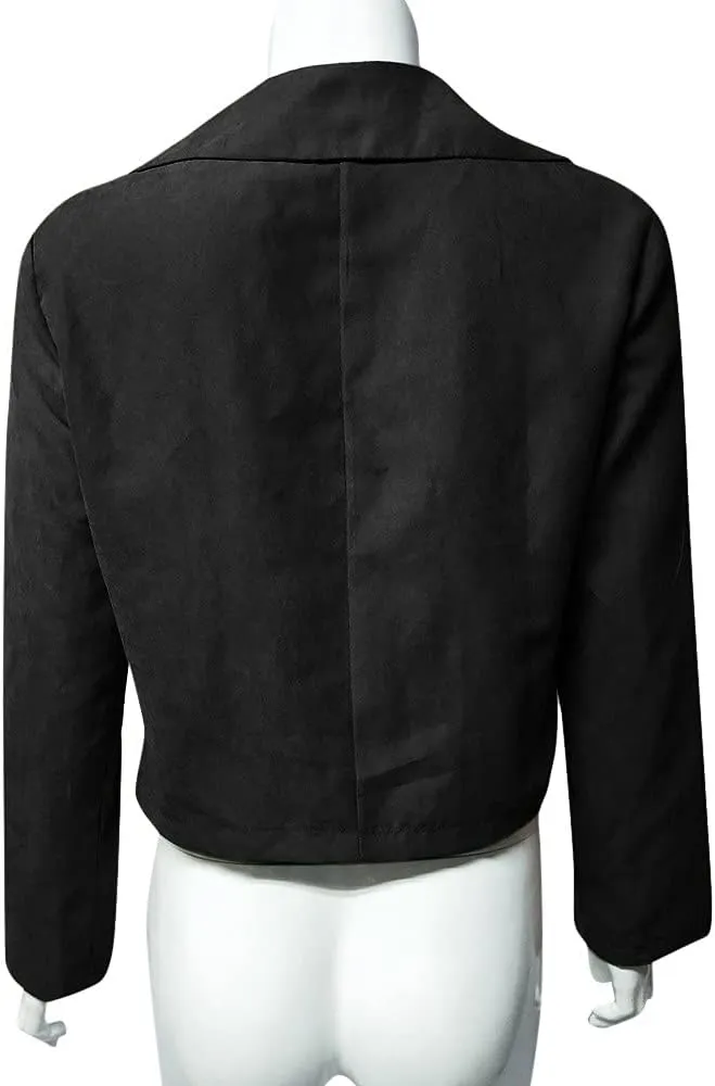 PETYCZEN Women's Faux Leather Jacket Lapel Long Sleeve Zip Up Motorcycle Jacket Lightweight Cropped Windbreaker Jacket Coats