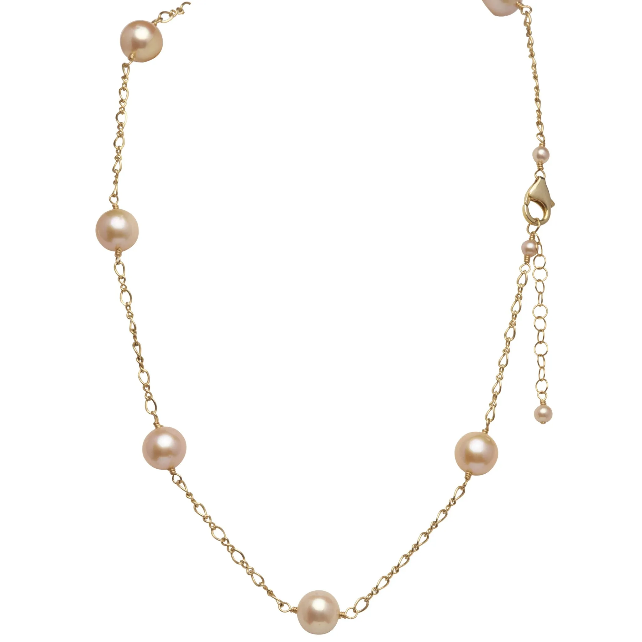 Pink Pearl Tin Cup Necklace | AAA Natural Pink Round Freshwater Cultured