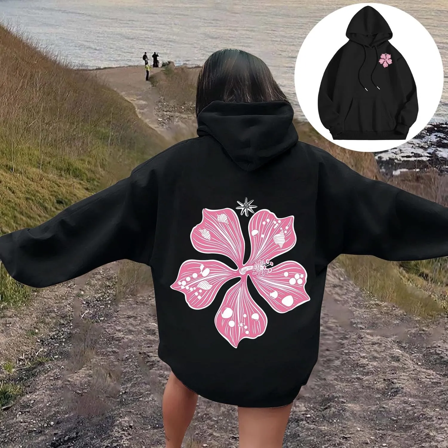 Pink Puff Hoodie Graphic Hoodies For Teen Girls Cute Sweatshirt Oversized Pullover Long Sleeve Preppy Tops