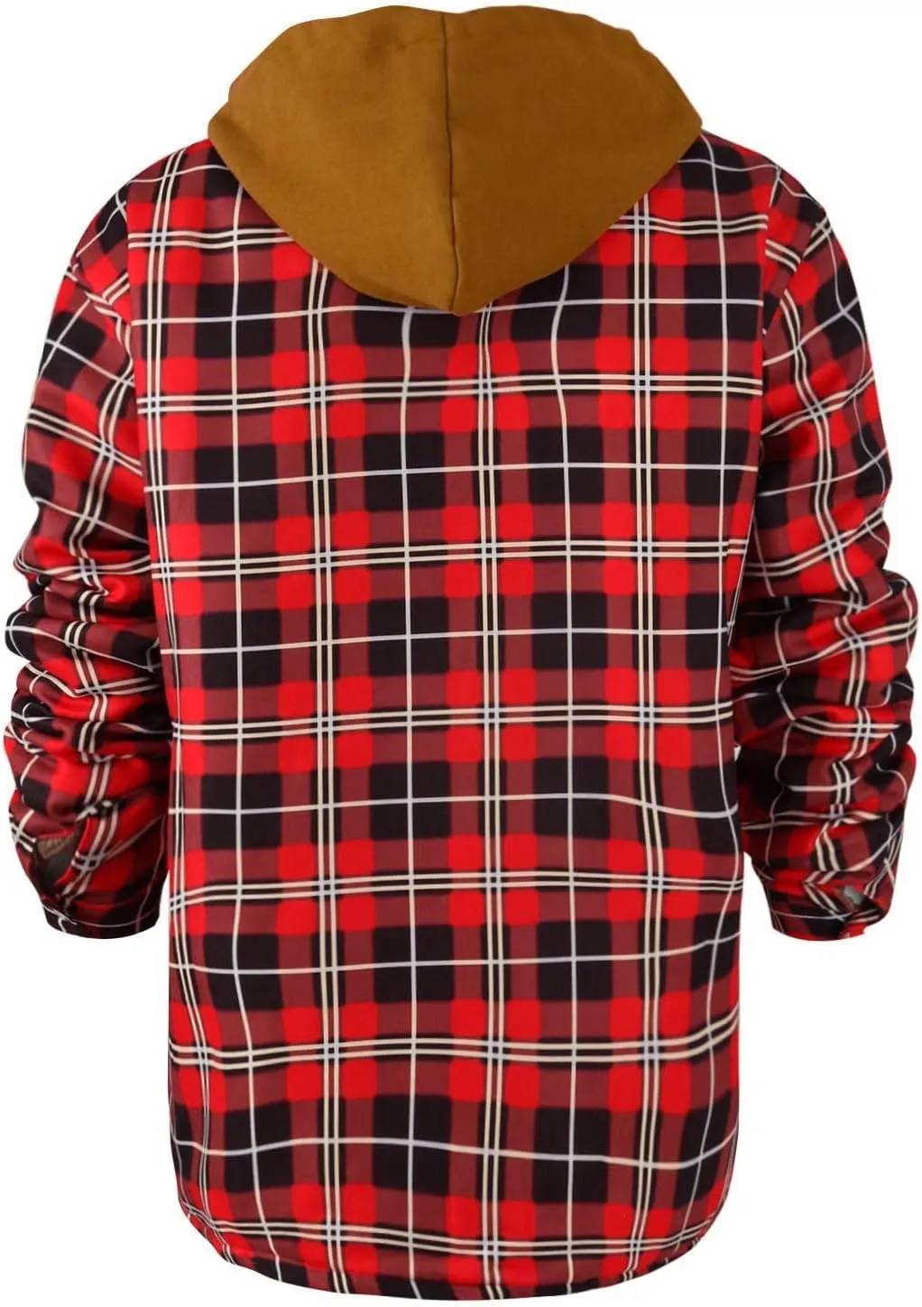 Plaid Jacket Mens Hooded Quilted Lined Flannel Shirt Jacket Long Sleeve Full Zip Jackets Winter Thick Warm Coat