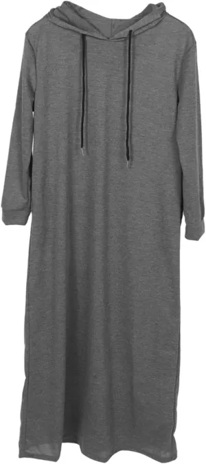 Plus Long Hooded Sweatshirt Dress with Drawstring Casual Oversized Pullover for Women Elegant Solid Color Design Comfortable Longline Hoodie Dress for Any Season Grey