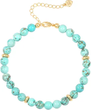 POTESSA Healing Stone Beaded Bracelets for Women Semi-Precious Gemstones Bracelets Pearl Beaded Bracelet Adjustable Strand Bracelets 6MM
