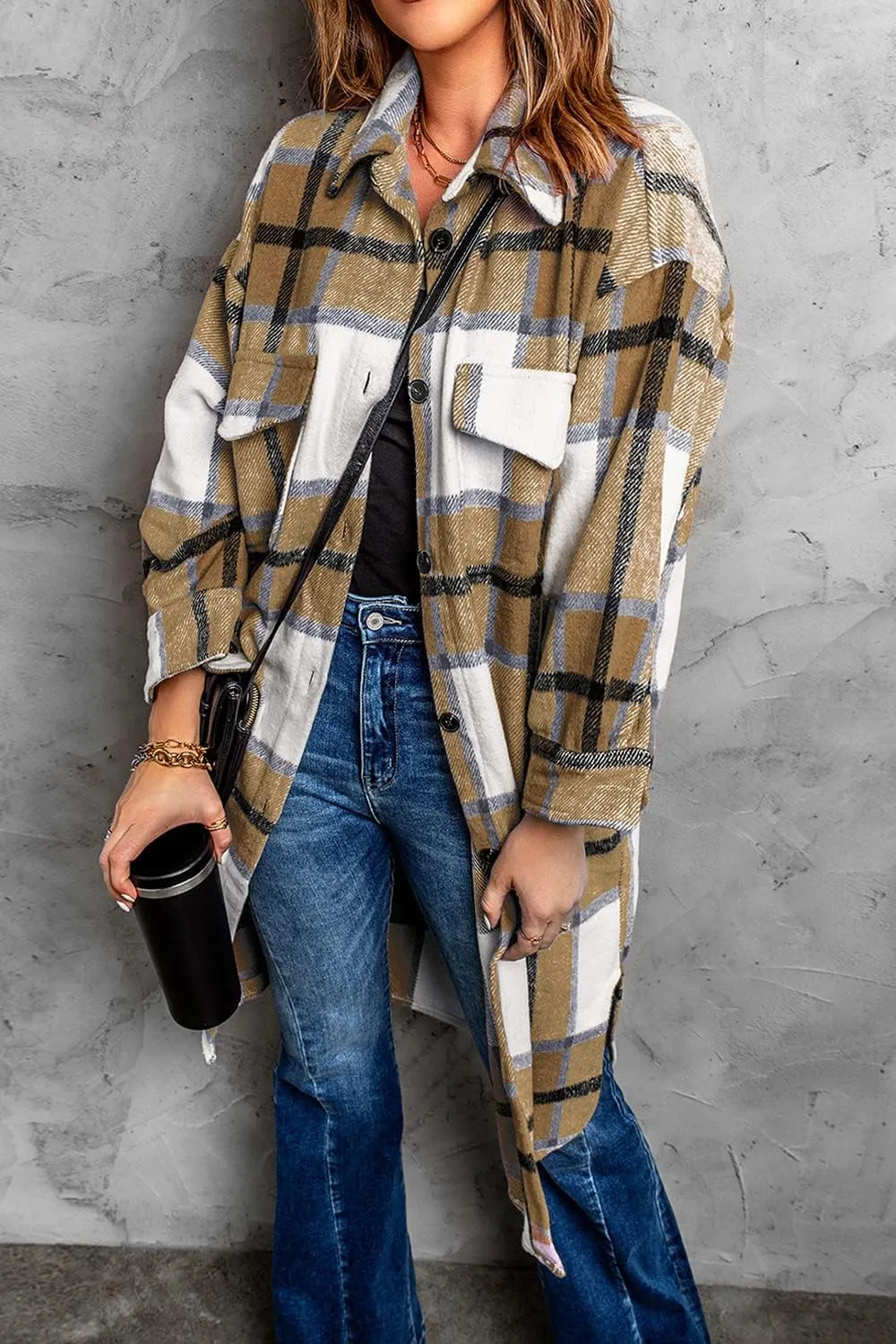 PRETTYGARDEN Women's 2025 Plaid Shacket Jacket Long Sleeve Button Down Shirts Fashion Winter Wool Coats