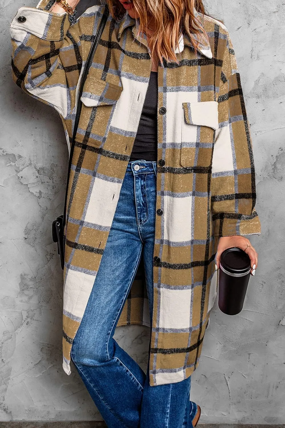 PRETTYGARDEN Women's 2025 Plaid Shacket Jacket Long Sleeve Button Down Shirts Fashion Winter Wool Coats
