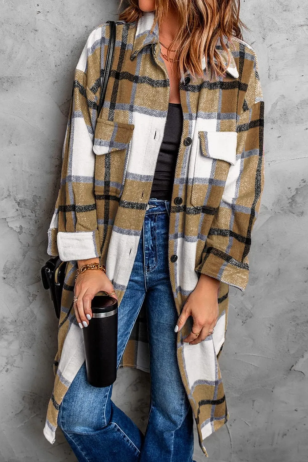 PRETTYGARDEN Women's 2025 Plaid Shacket Jacket Long Sleeve Button Down Shirts Fashion Winter Wool Coats