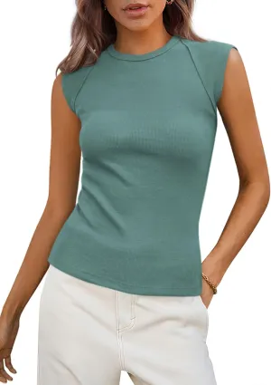 PRETTYGARDEN Women's Ribbed Tank Tops 2025 Summer Cap Sleeve Slim Fitted Knit Basic Casual Tee Shirts Trendy Fashion Clothes
