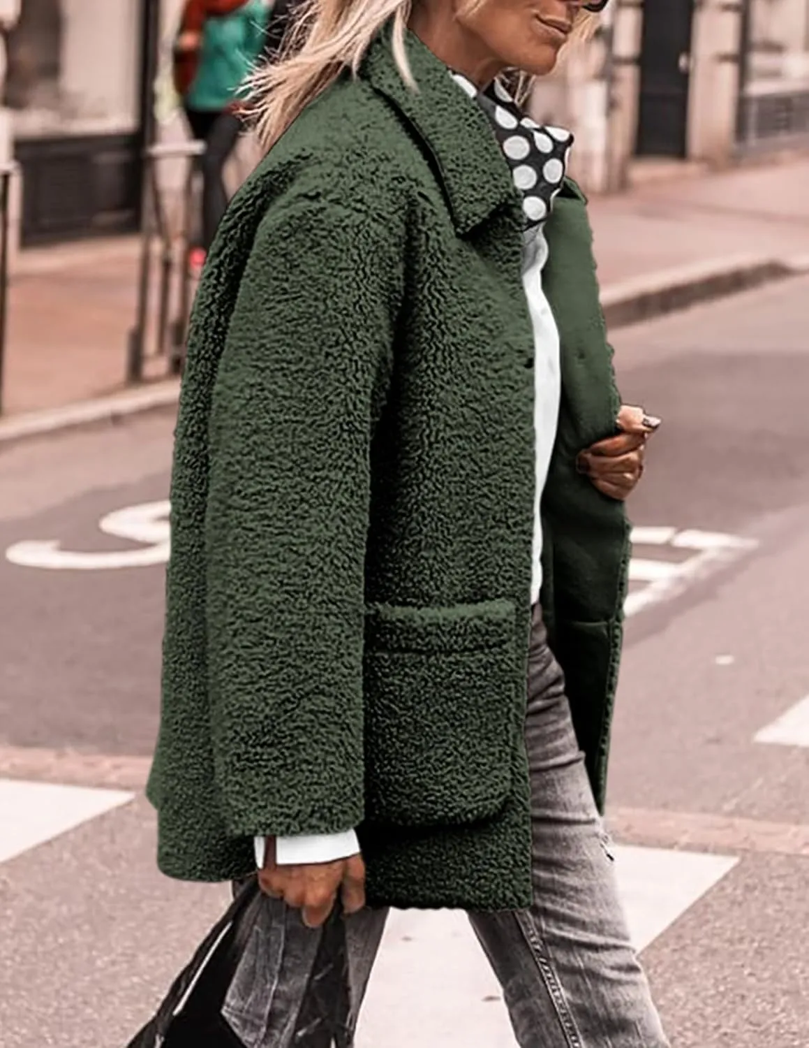 PRETTYGARDEN Women's Winter Faux Fur Coats Long Sleeve Lapel Button Down Pockets Fleece Sherpa Jacket Casual Trendy Outerwear