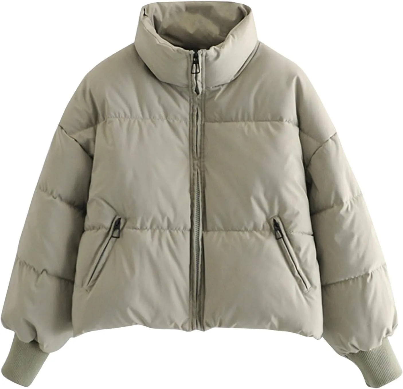 Puffer Coat for Women Winter Warm Bread Jacket Stand Collar Zipper Short Down Coat Fluffy Baggy Cotton-Padded Clothes