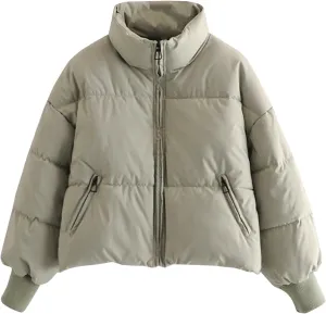 Puffer Coat for Women Winter Warm Bread Jacket Stand Collar Zipper Short Down Coat Fluffy Baggy Cotton-Padded Clothes
