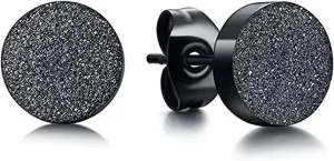 Punk Rock Stainless Steel Sandblast Round Flat Stud Earrings